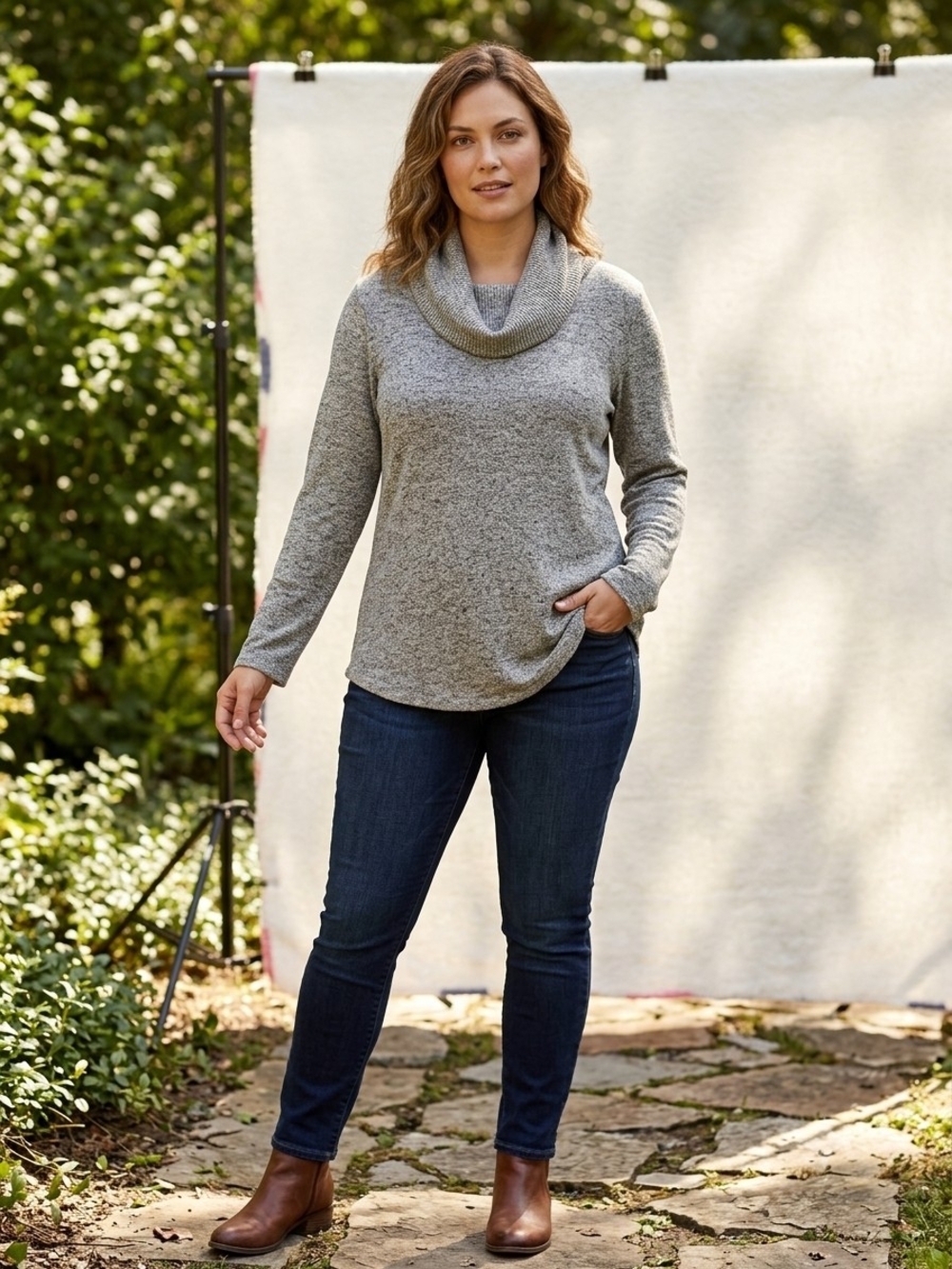 Apt. 9 Gray Marled Cowl Neck Sweater Size M S 20